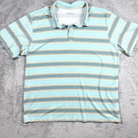 Columbia Mens XL Polo Shirt Blue Green Striped Omni-Wick Short Sleeve Golf - Picture 1 of 9